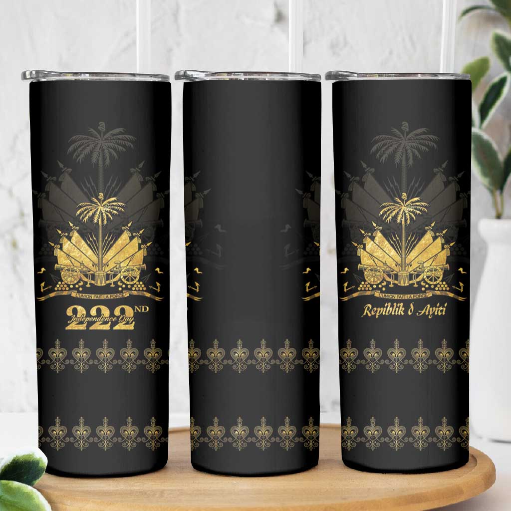 Ayiti 222nd Independence Day Anniversary Skinny Tumbler Haiti Gold VeVe Pattern - African Pride