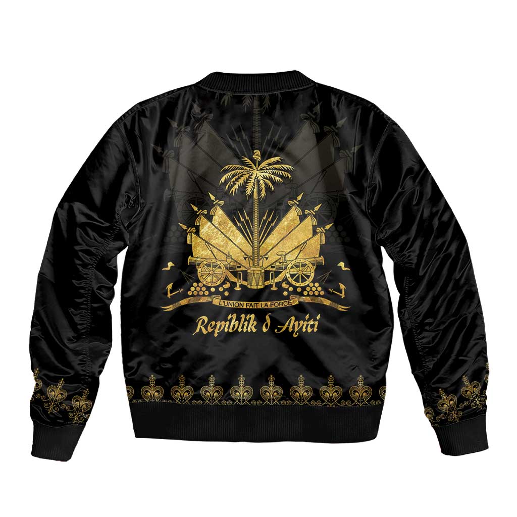 Ayiti 222nd Independence Day Anniversary Sleeve Zip Bomber Jacket Haiti Gold VeVe Pattern - African Pride