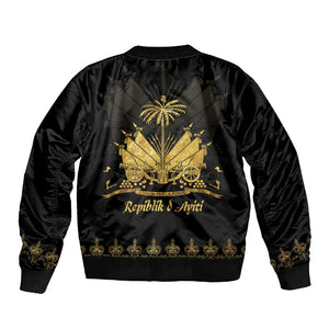 Ayiti 222nd Independence Day Anniversary Sleeve Zip Bomber Jacket Haiti Gold VeVe Pattern - African Pride