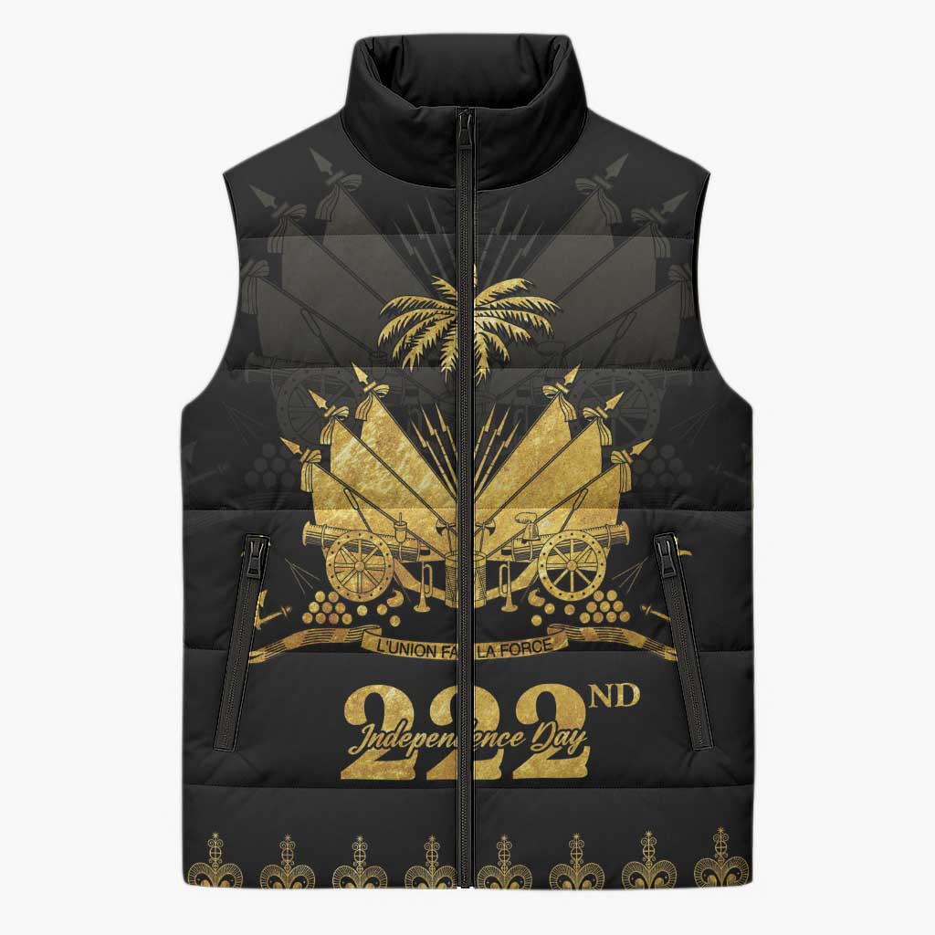 Ayiti 222nd Independence Day Anniversary Sleeveless Puffer Jacket Haiti Gold VeVe Pattern - African Pride