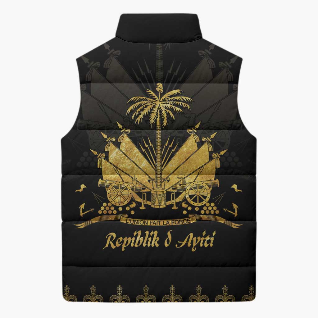Ayiti 222nd Independence Day Anniversary Sleeveless Puffer Jacket Haiti Gold VeVe Pattern - African Pride