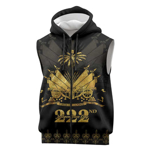 Ayiti 222nd Independence Day Anniversary Sleeveless Zip Hoodie Haiti Gold VeVe Pattern - African Pride