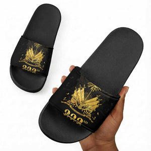 Ayiti 222nd Independence Day Anniversary Slide Sandals Haiti Gold VeVe Pattern - African Pride