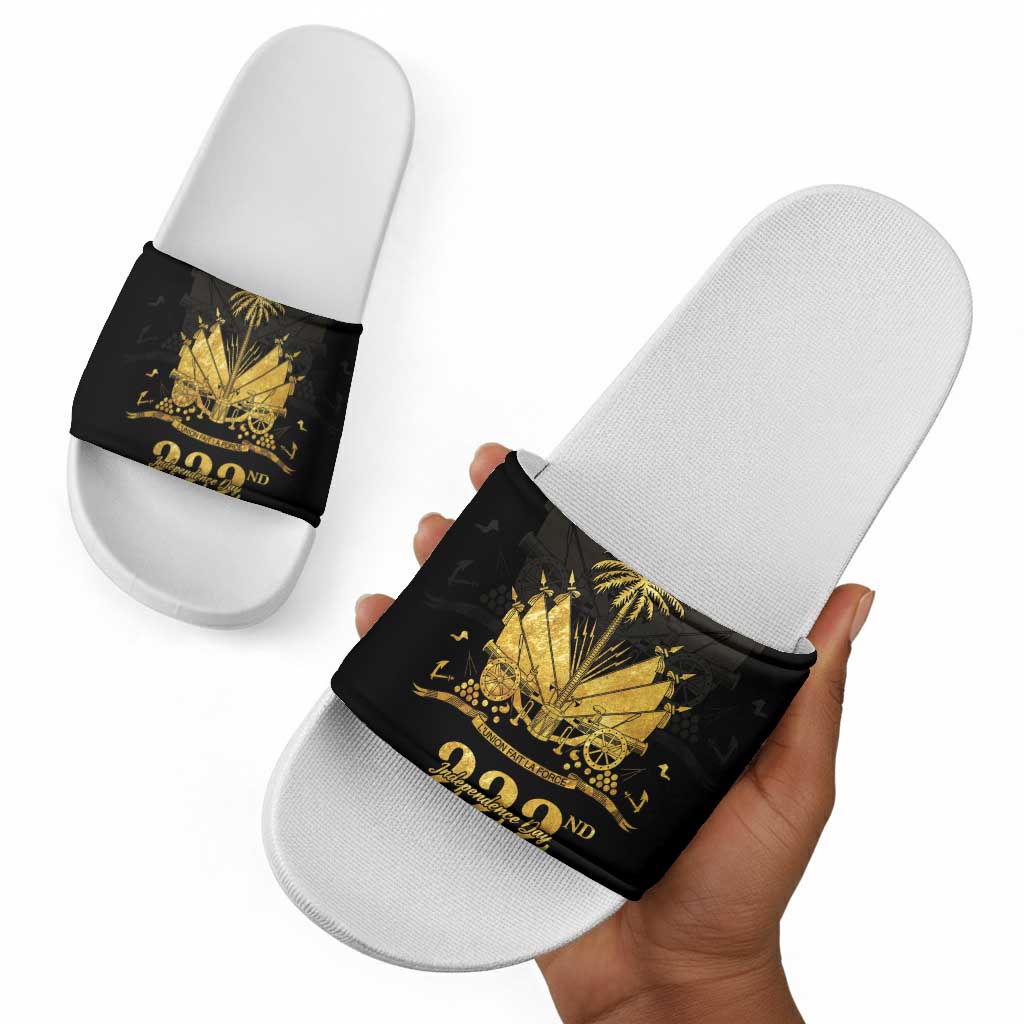 Ayiti 222nd Independence Day Anniversary Slide Sandals Haiti Gold VeVe Pattern - African Pride