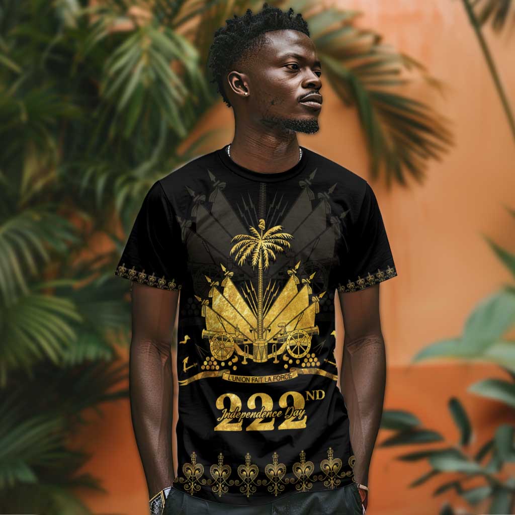 Ayiti 222nd Independence Day Anniversary T shirt Haiti Gold VeVe Pattern - African Pride