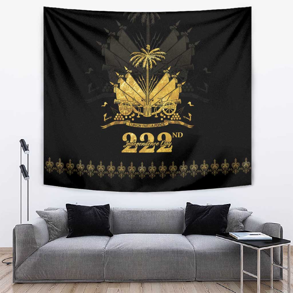 Ayiti 222nd Independence Day Anniversary Tapestry Haiti Gold VeVe Pattern - African Pride
