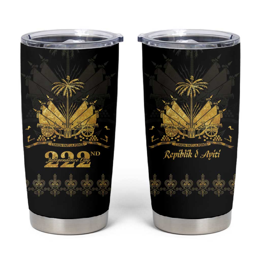 Ayiti 222nd Independence Day Anniversary Tumbler Cup Haiti Gold VeVe Pattern - African Pride