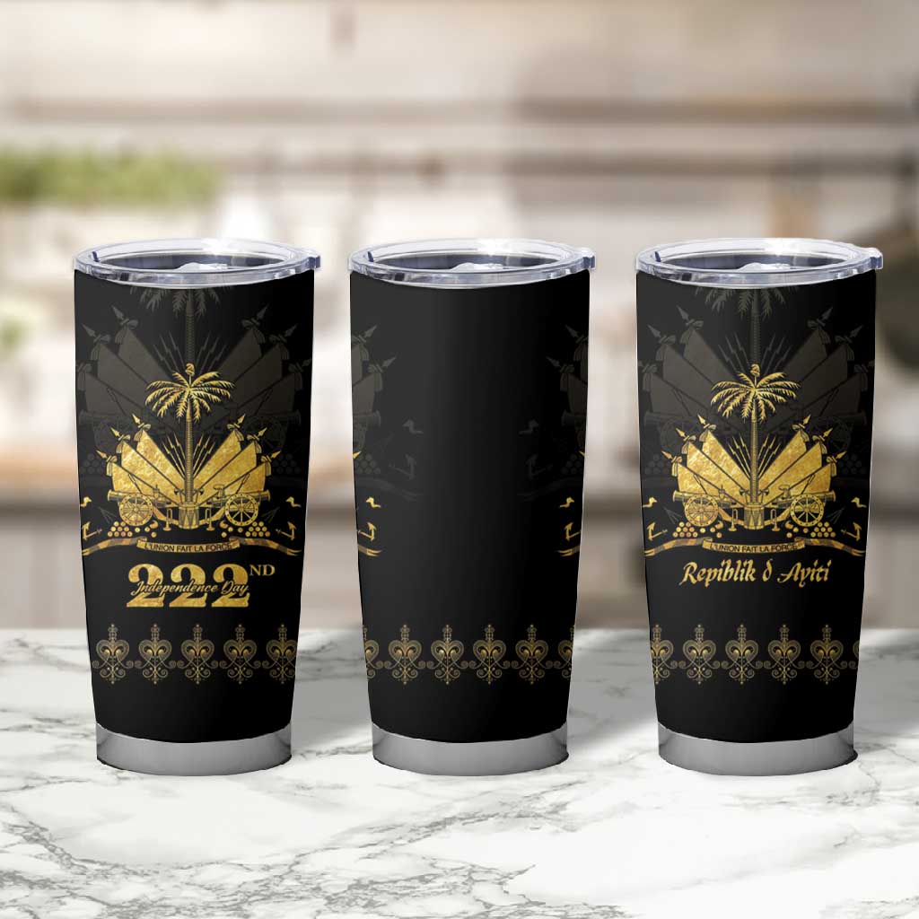 Ayiti 222nd Independence Day Anniversary Tumbler Cup Haiti Gold VeVe Pattern - African Pride