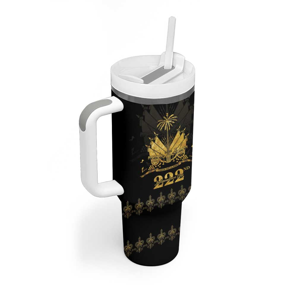 Ayiti 222nd Independence Day Anniversary Tumbler With Handle Haiti Gold VeVe Pattern - African Pride