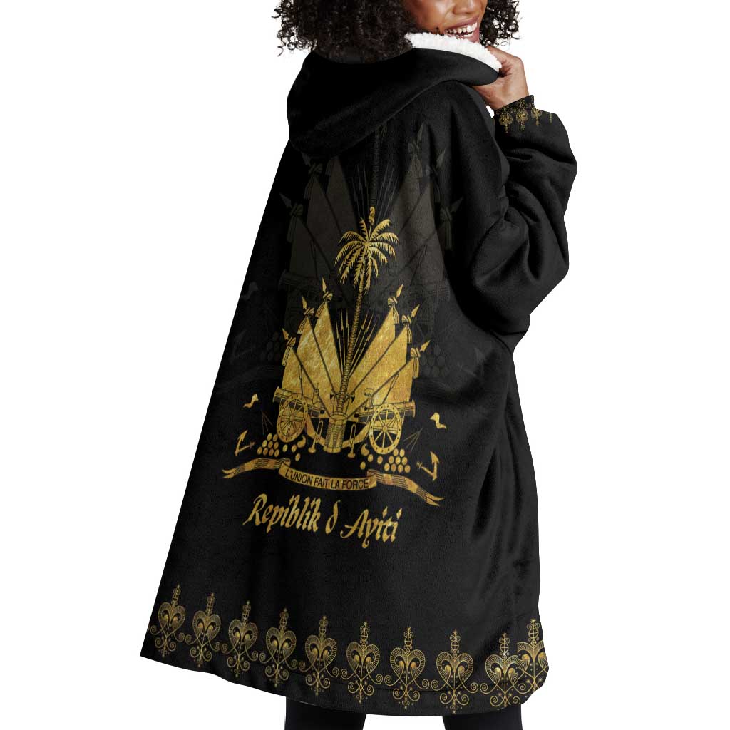 Ayiti 222nd Independence Day Anniversary Wearable Blanket Hoodie Haiti Gold VeVe Pattern - African Pride