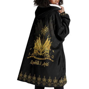 Ayiti 222nd Independence Day Anniversary Wearable Blanket Hoodie Haiti Gold VeVe Pattern - African Pride