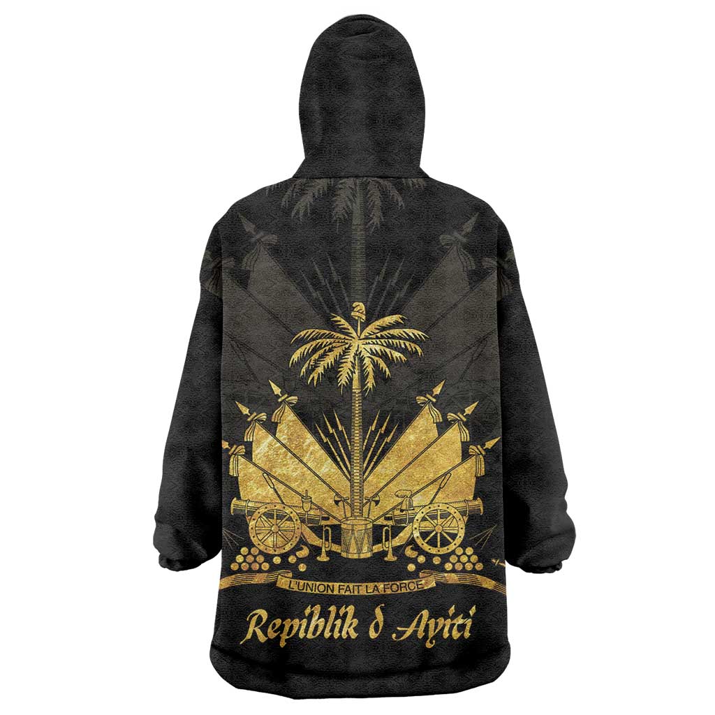 Ayiti 222nd Independence Day Anniversary Wearable Blanket Hoodie Haiti Gold VeVe Pattern - African Pride