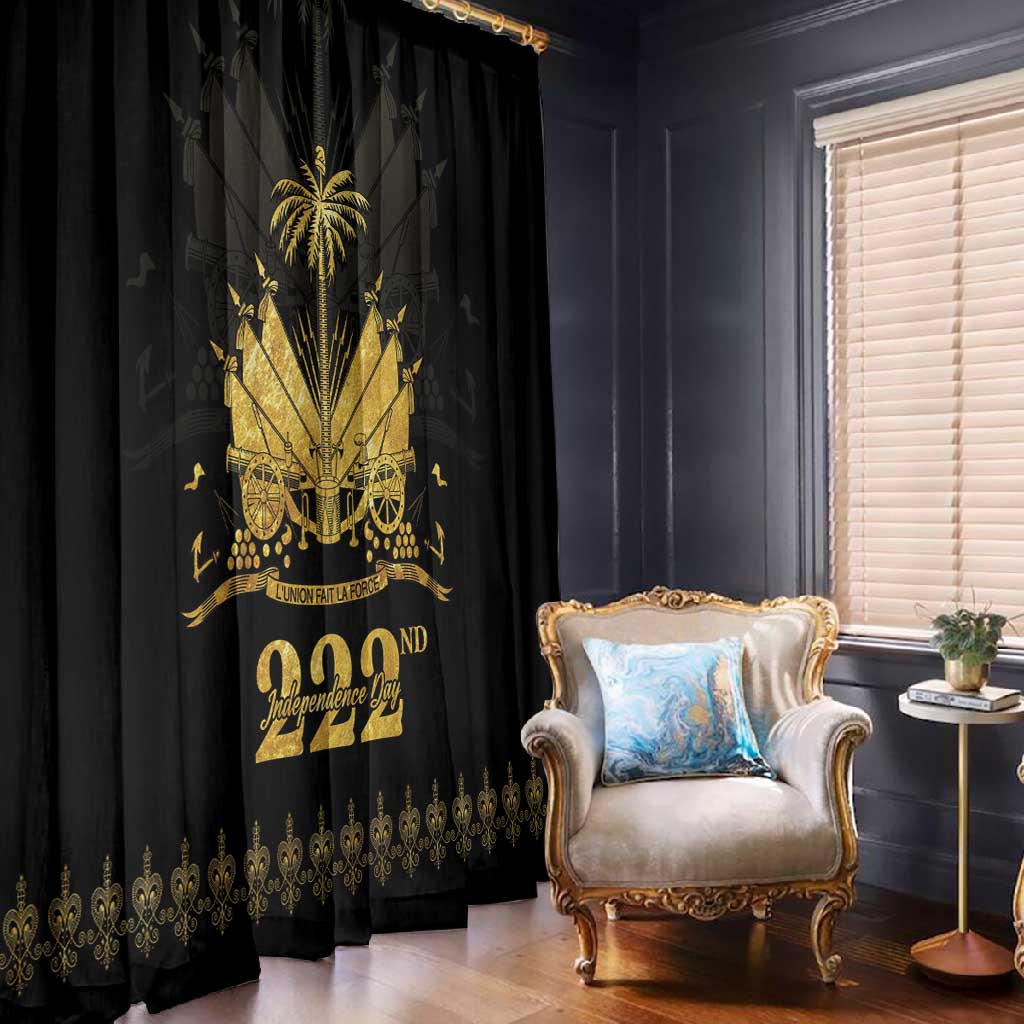 Ayiti 222nd Independence Day Anniversary Window Curtain Haiti Gold VeVe Pattern - African Pride
