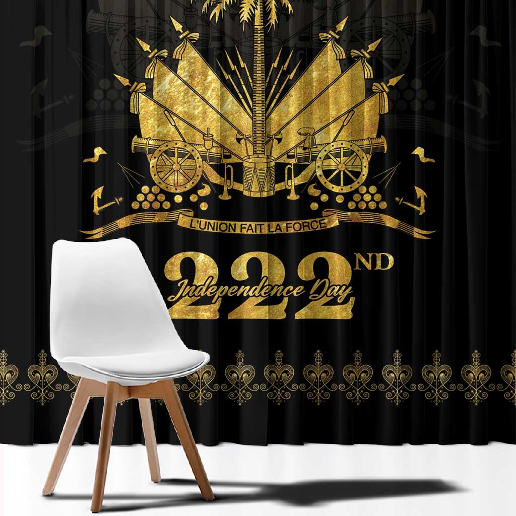 Ayiti 222nd Independence Day Anniversary Window Curtain Haiti Gold VeVe Pattern - African Pride