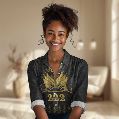 Ayiti 222nd Independence Day Anniversary Women Casual Shirt Haiti Gold VeVe Pattern - African Pride