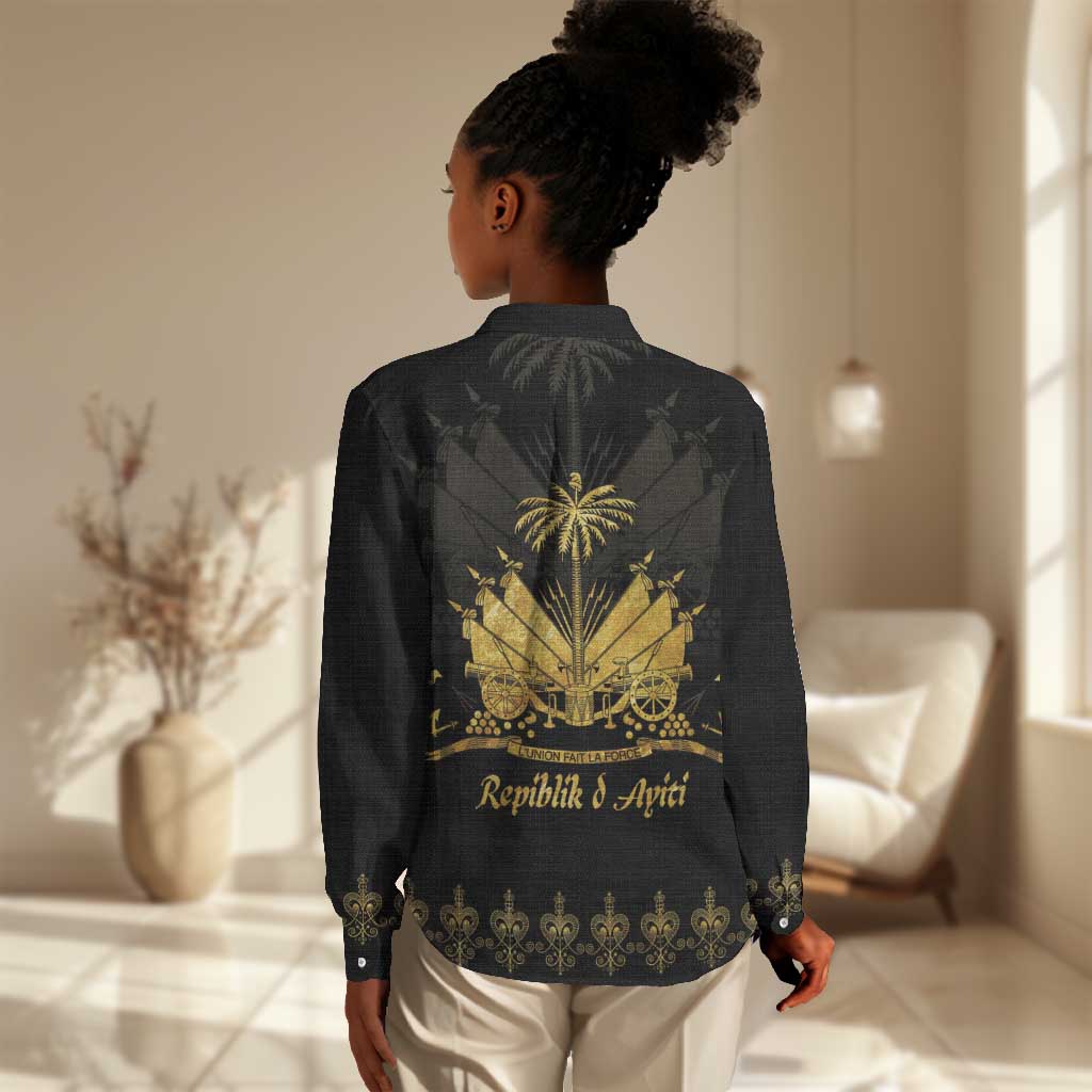 Ayiti 222nd Independence Day Anniversary Women Casual Shirt Haiti Gold VeVe Pattern - African Pride