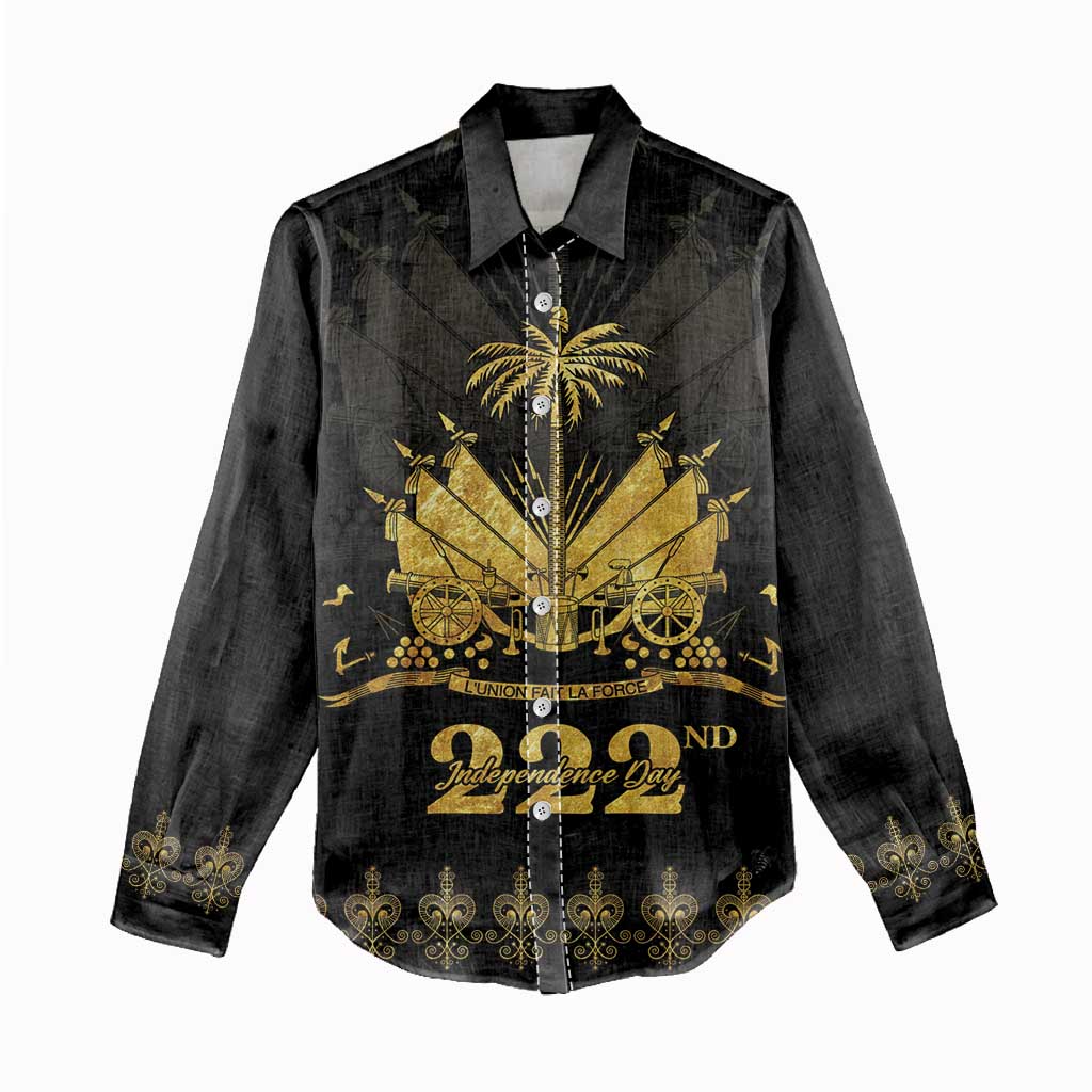 Ayiti 222nd Independence Day Anniversary Women Casual Shirt Haiti Gold VeVe Pattern - African Pride