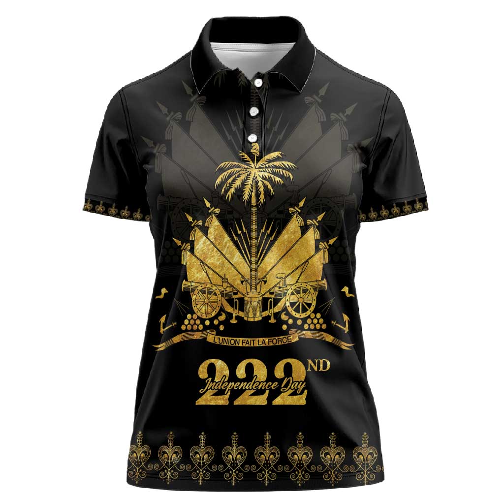 Ayiti 222nd Independence Day Anniversary Women Polo Shirt Haiti Gold VeVe Pattern - African Pride