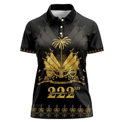 Ayiti 222nd Independence Day Anniversary Women Polo Shirt Haiti Gold VeVe Pattern - African Pride