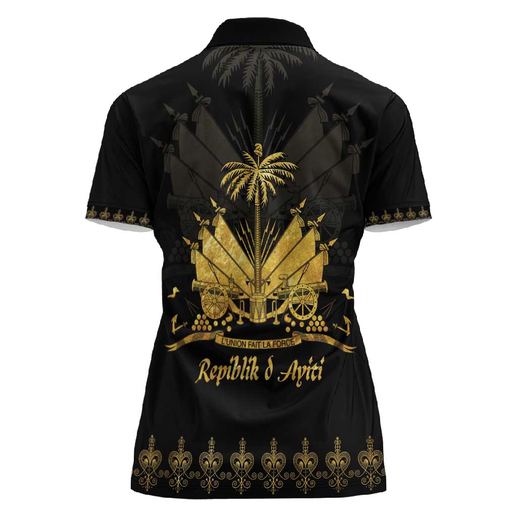 Ayiti 222nd Independence Day Anniversary Women Polo Shirt Haiti Gold VeVe Pattern - African Pride