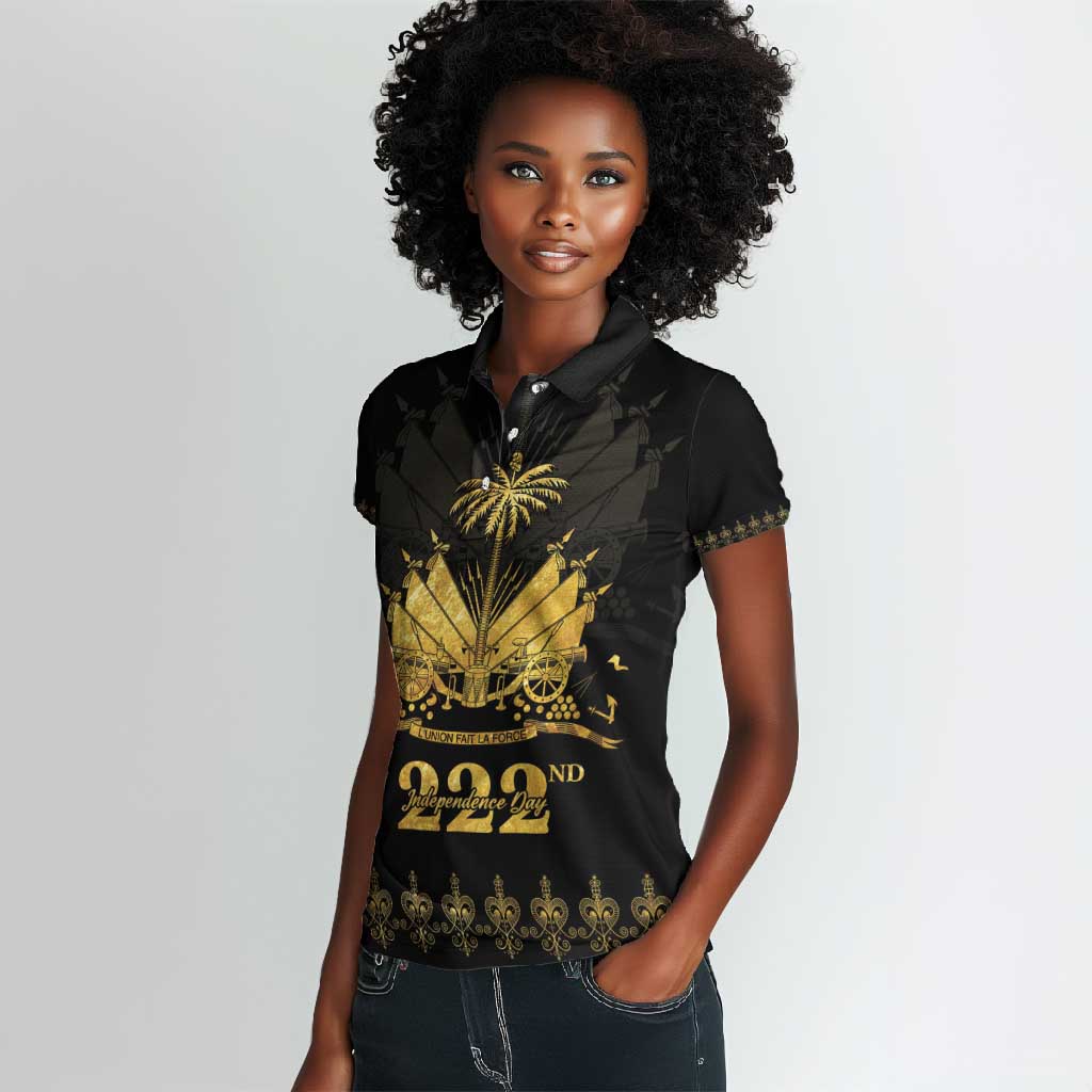 Ayiti 222nd Independence Day Anniversary Women Polo Shirt Haiti Gold VeVe Pattern - African Pride