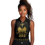 Ayiti 222nd Independence Day Anniversary Women Sleeveless Polo Shirt Haiti Gold VeVe Pattern - African Pride