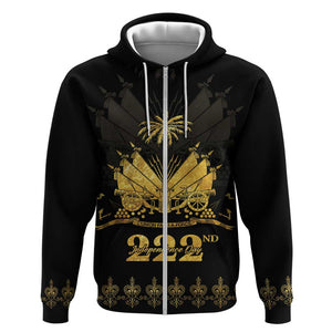 Ayiti 222nd Independence Day Anniversary Zip Hoodie Haiti Gold VeVe Pattern - African Pride