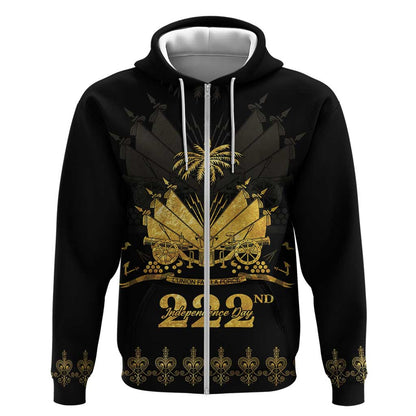 Ayiti 222nd Independence Day Anniversary Zip Hoodie Haiti Gold VeVe Pattern - African Pride