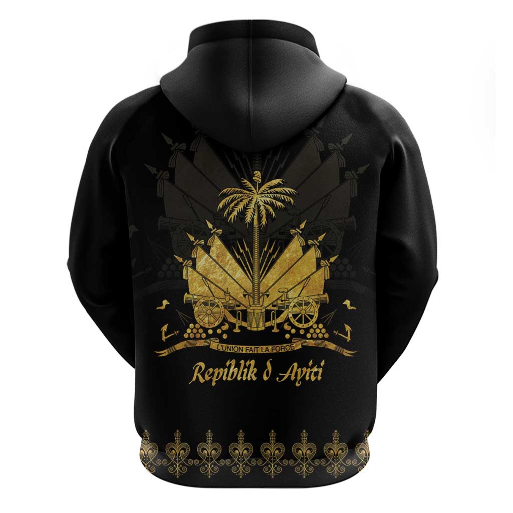 Ayiti 222nd Independence Day Anniversary Zip Hoodie Haiti Gold VeVe Pattern - African Pride