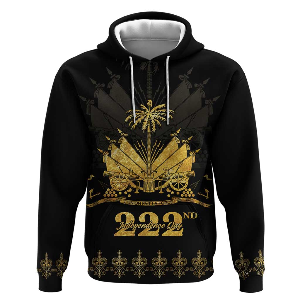 Ayiti 222nd Independence Day Anniversary Zip Hoodie Haiti Gold VeVe Pattern - African Pride