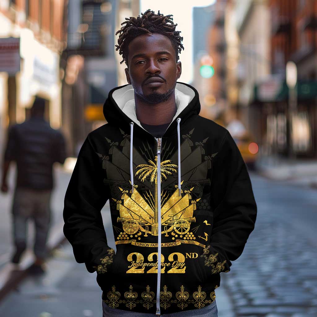 Ayiti 222nd Independence Day Anniversary Zip Hoodie Haiti Gold VeVe Pattern - African Pride