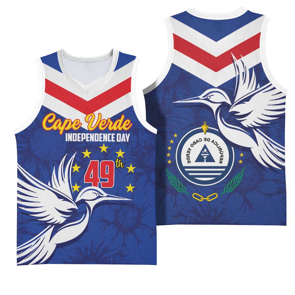 Cape Verde Independence Day Basketball Jersey Gerbera Daisy Pattern - African Pride