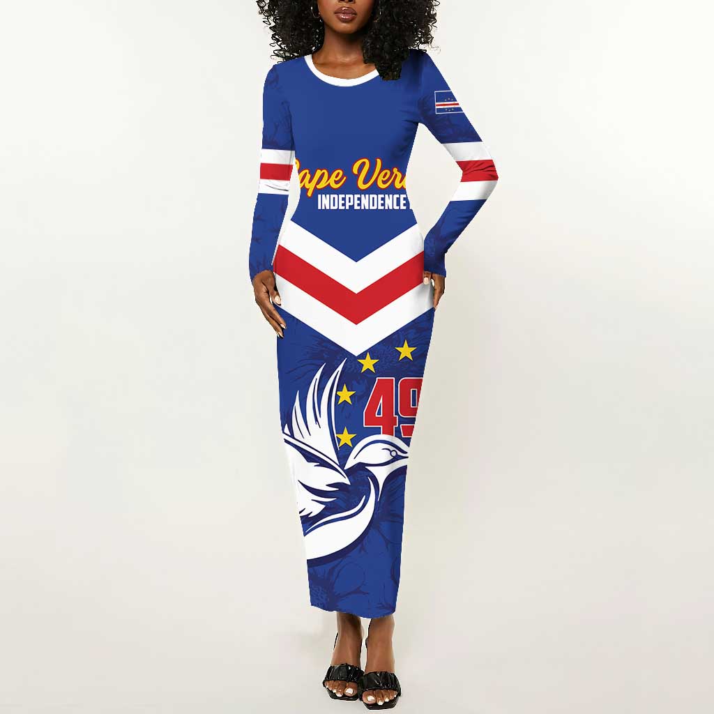 Cape Verde Independence Day Long Sleeve Bodycon Dress Gerbera Daisy Pattern LT01