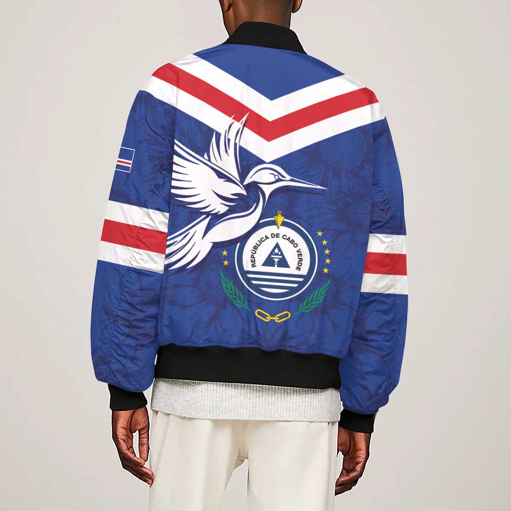 Cape Verde Independence Day Sleeve Zip Bomber Jacket Gerbera Daisy Pattern