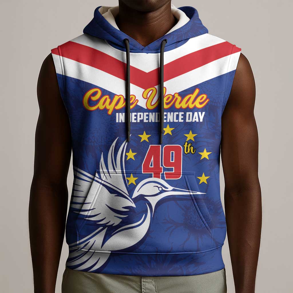 Cape Verde Independence Day Sleeveless Hoodie Gerbera Daisy Pattern - African Pride