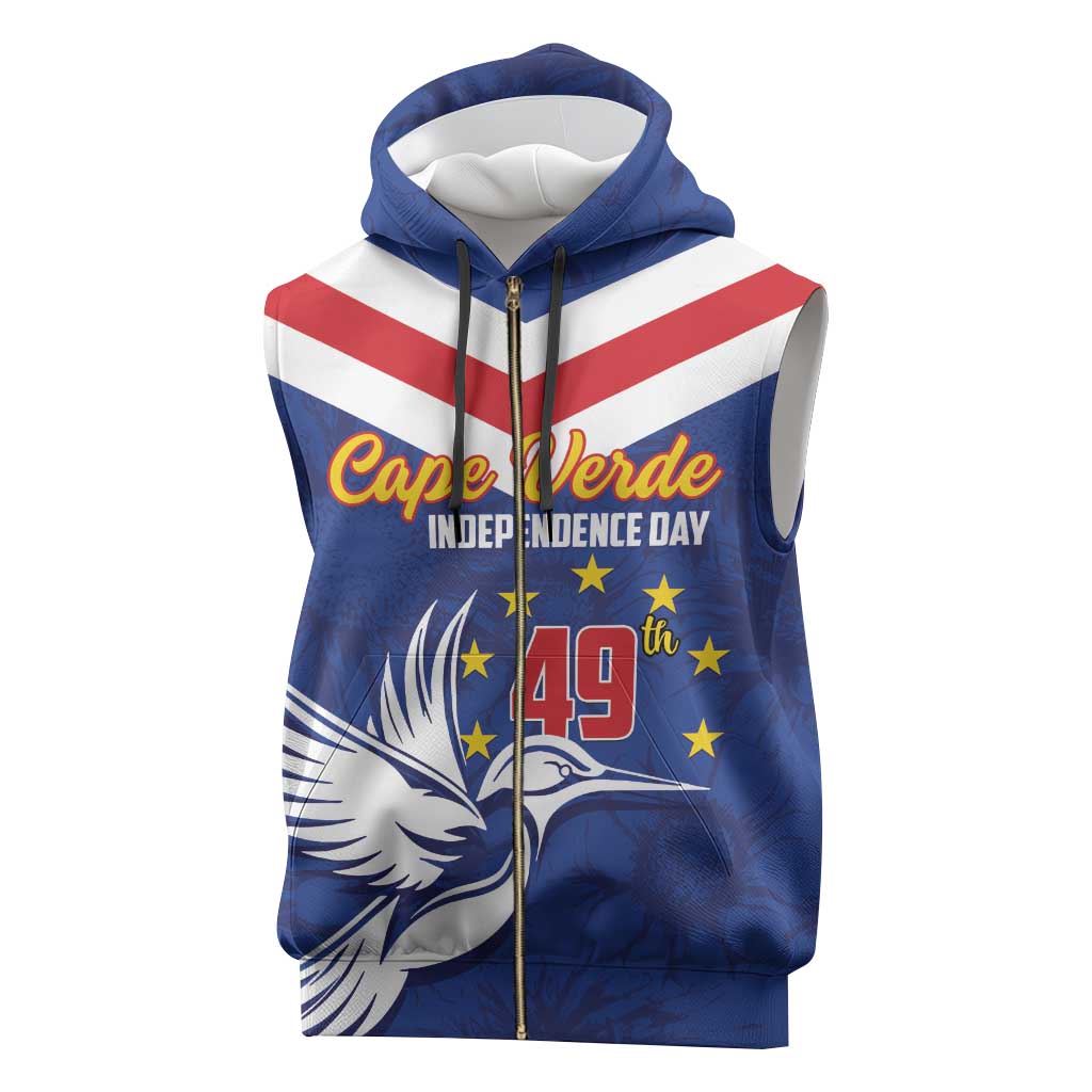 Cape Verde Independence Day Sleeveless Zip Hoodie Gerbera Daisy Pattern - African Pride