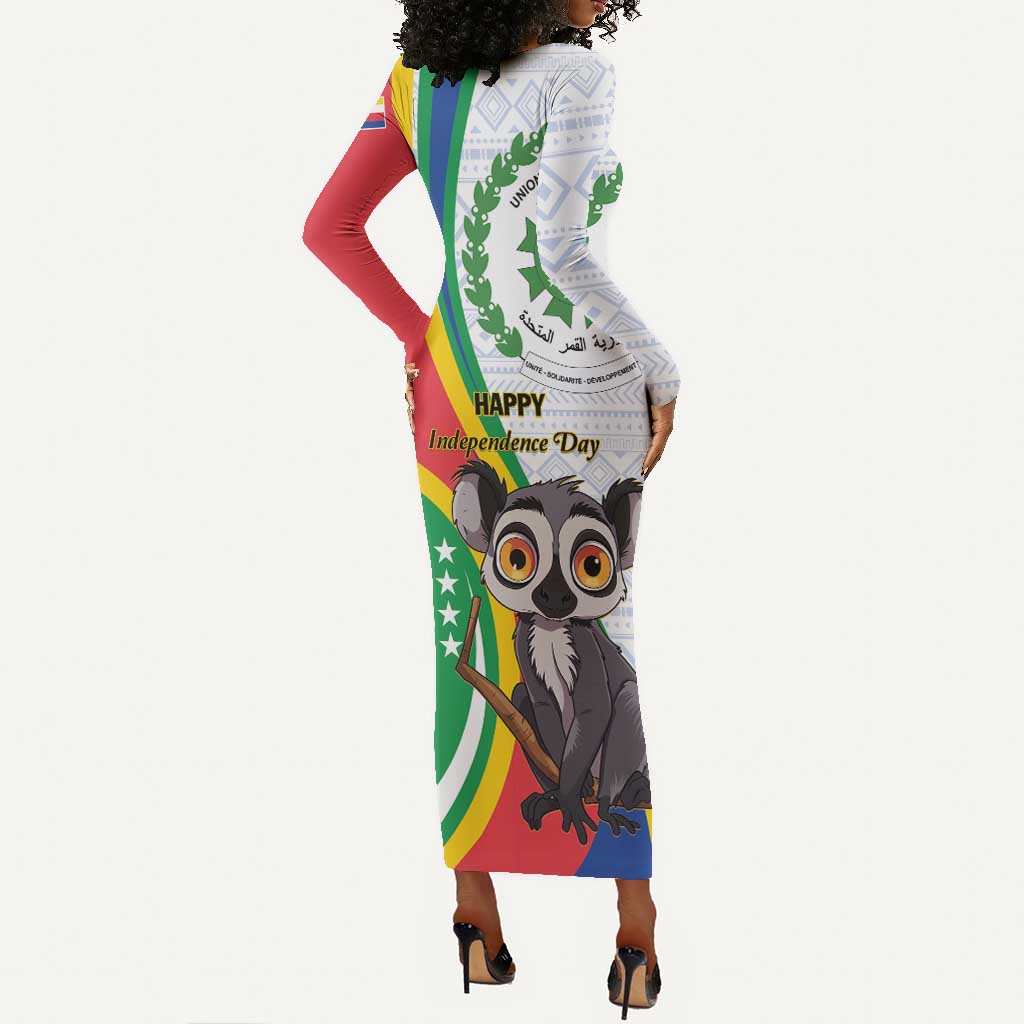 Comoros Long Sleeve Bodycon Dress 1975 Komori Mongoose Lemur African Pattern LT01