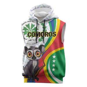 Comoros Sleeveless Hoodie 1975 Komori Mongoose Lemur African Pattern - African Pride