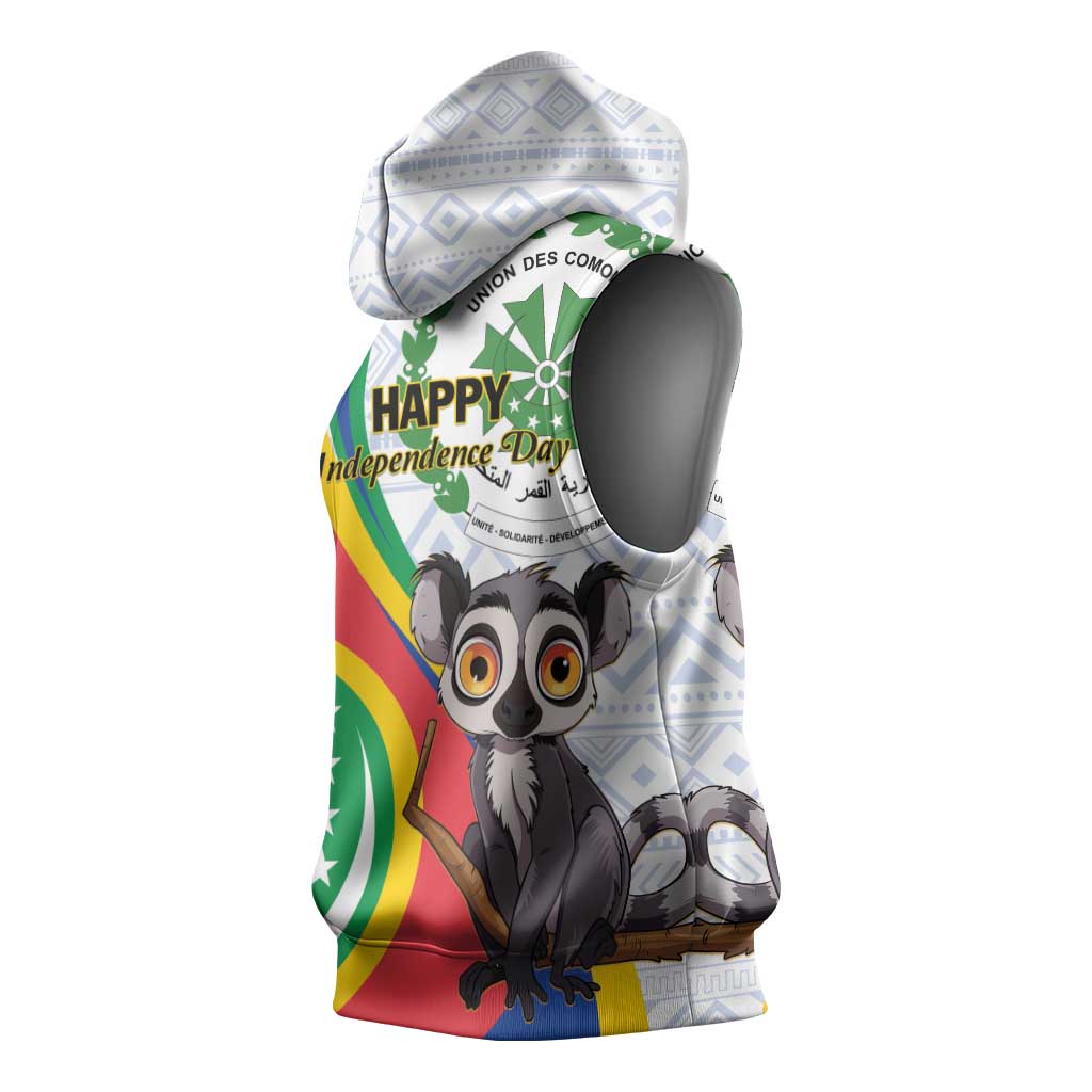 Comoros Sleeveless Hoodie 1975 Komori Mongoose Lemur African Pattern - African Pride