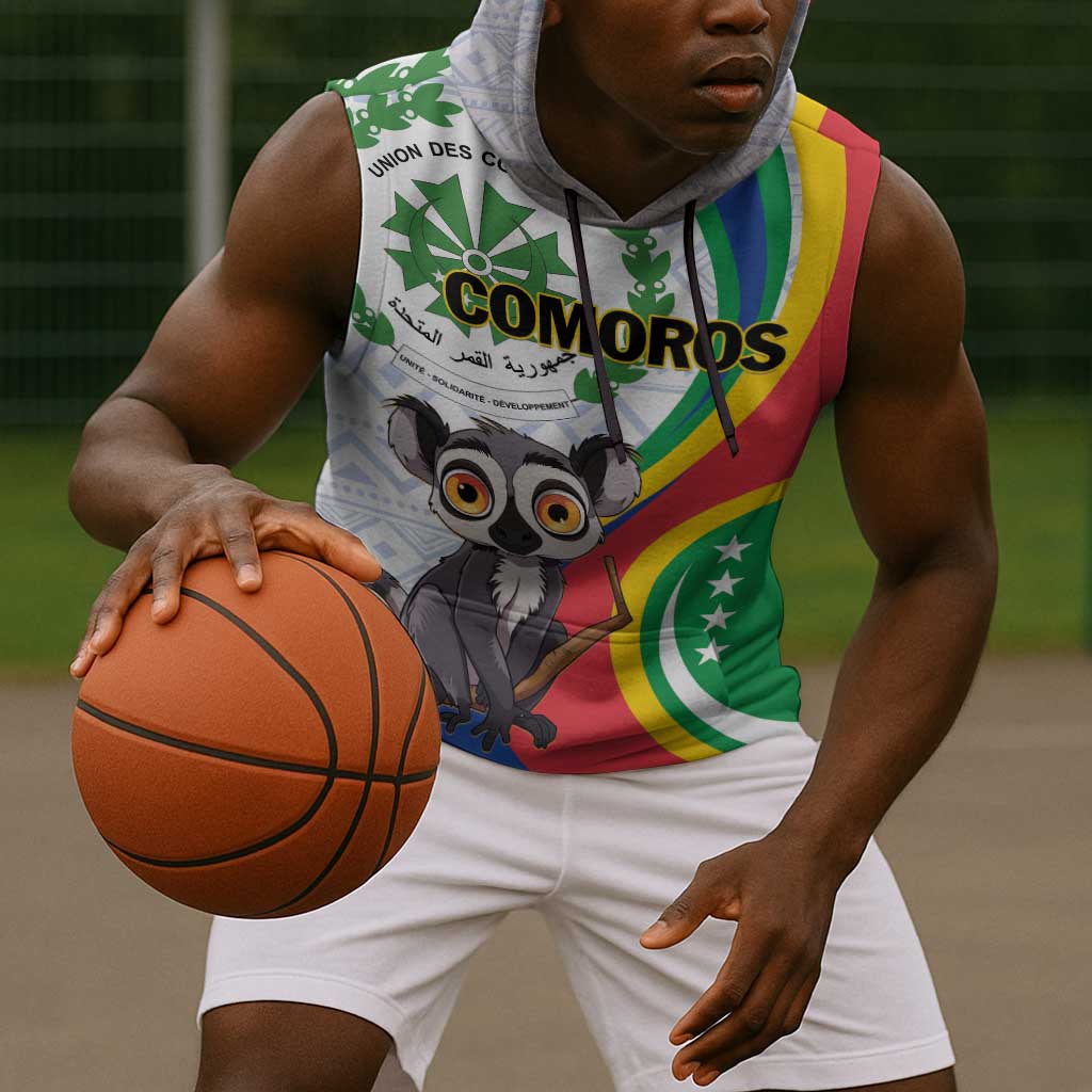 Comoros Sleeveless Hoodie 1975 Komori Mongoose Lemur African Pattern - African Pride