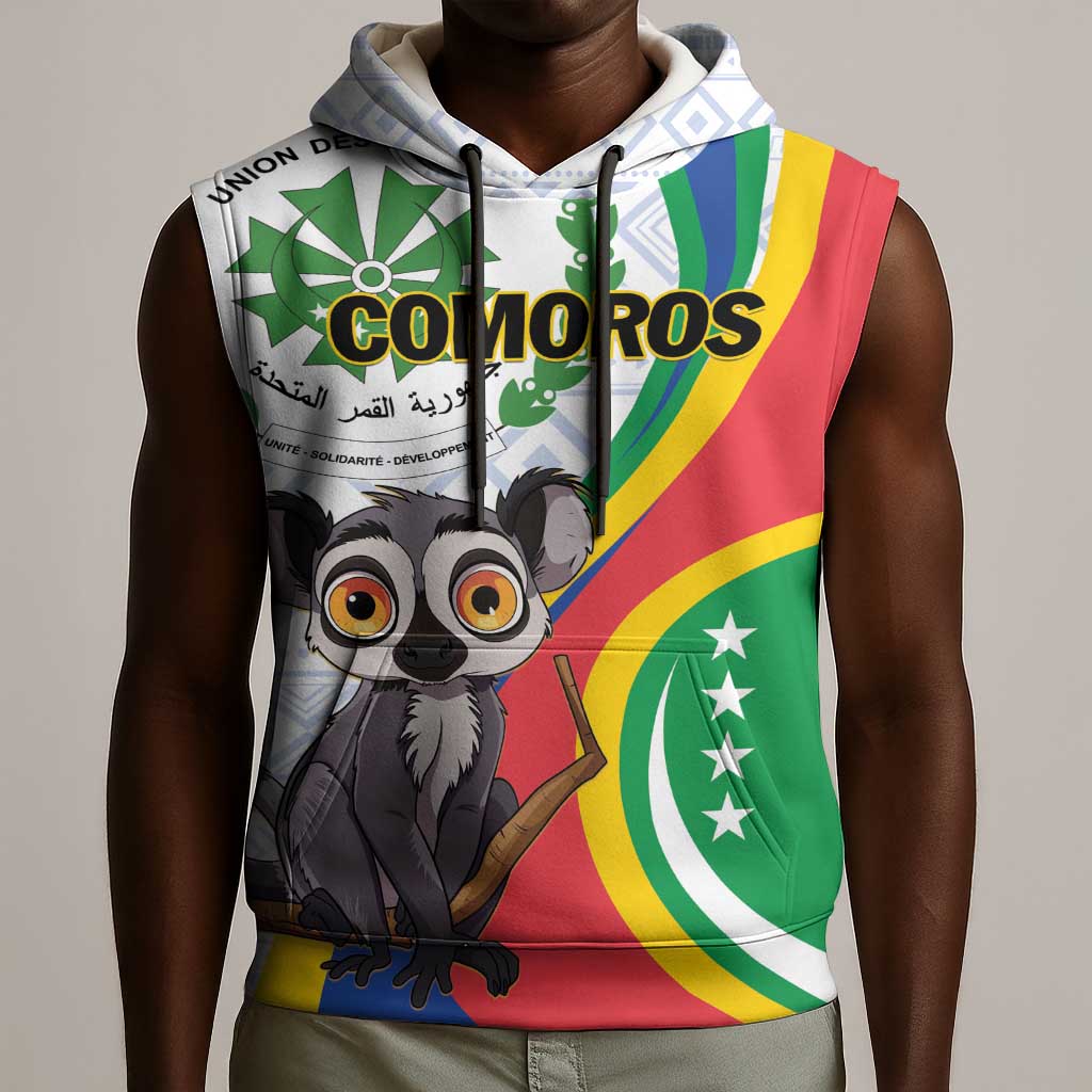 Comoros Sleeveless Hoodie 1975 Komori Mongoose Lemur African Pattern - African Pride