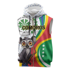 Comoros Sleeveless Zip Hoodie 1975 Komori Mongoose Lemur African Pattern - African Pride