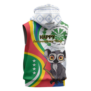 Comoros Sleeveless Zip Hoodie 1975 Komori Mongoose Lemur African Pattern - African Pride