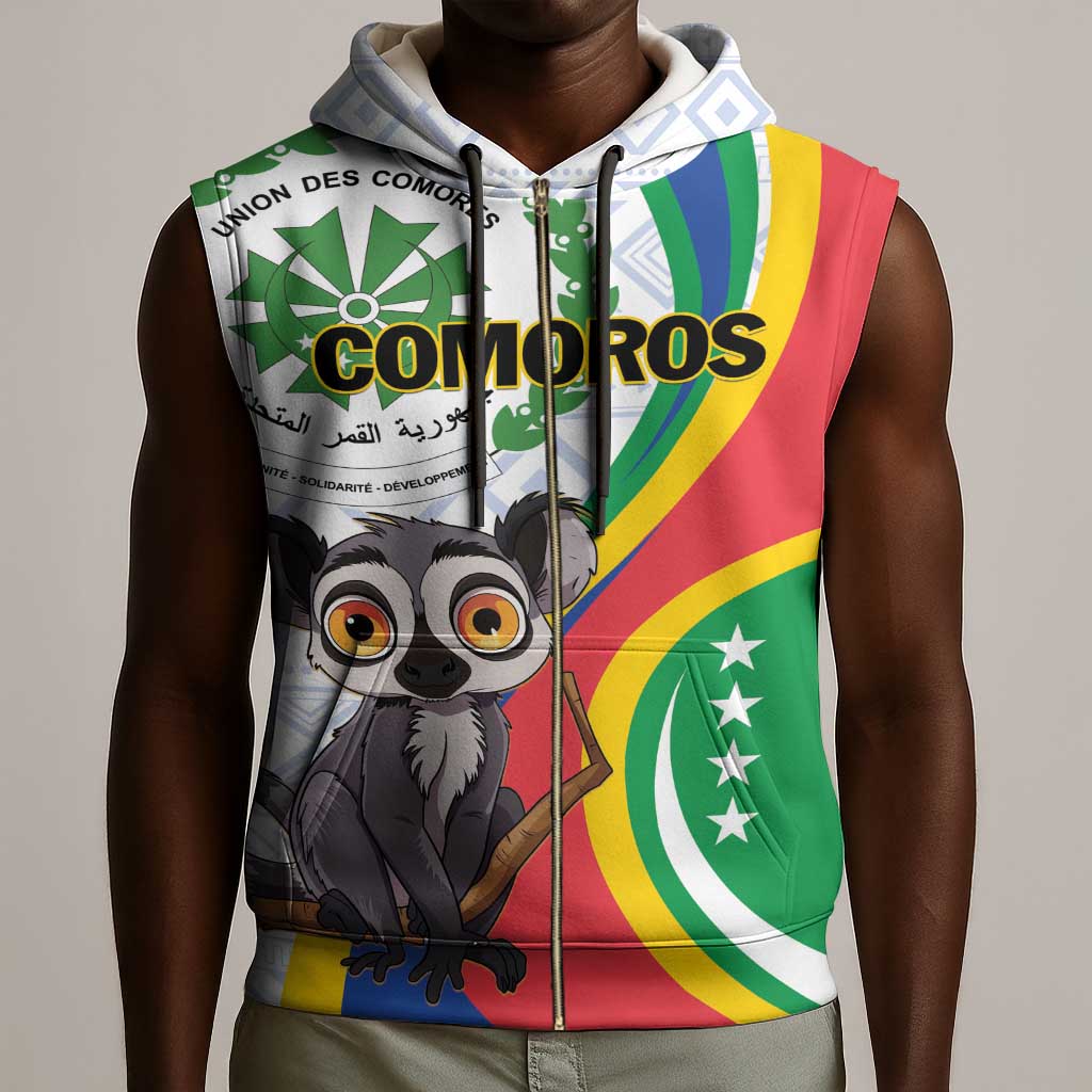 Comoros Sleeveless Zip Hoodie 1975 Komori Mongoose Lemur African Pattern - African Pride