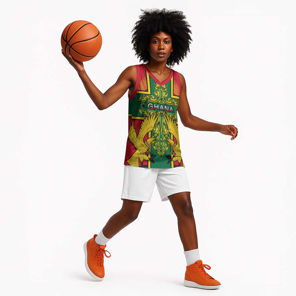 Custom Ghana Basketball Jersey with Cross of Saint George and Tawny Eagles LT01