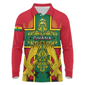 Custom Ghana Long Sleeve Polo Shirt with Cross of Saint George and Tawny Eagles
