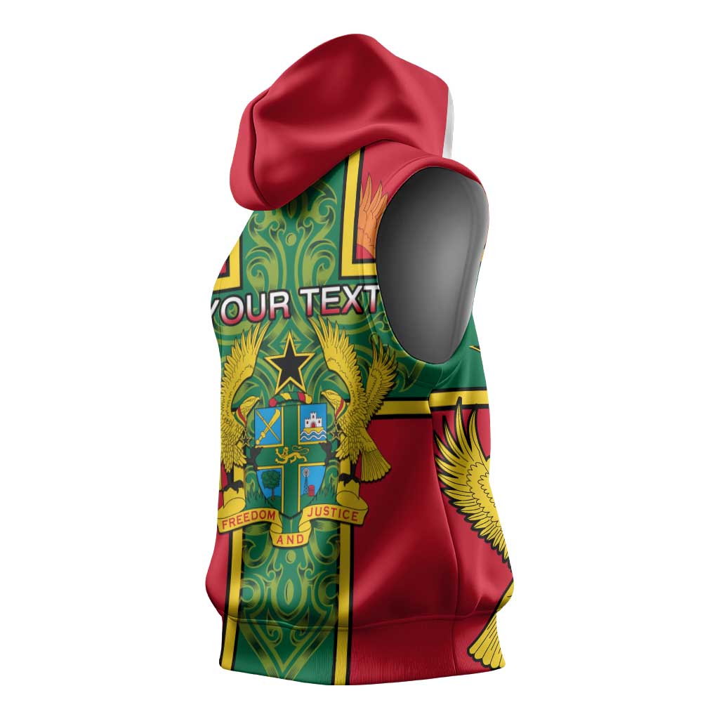 Custom Ghana Sleeveless Hoodie with Cross of Saint George and Tawny Eagles - African Pride