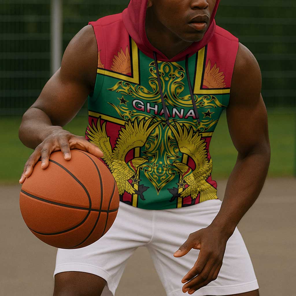 Custom Ghana Sleeveless Hoodie with Cross of Saint George and Tawny Eagles - African Pride