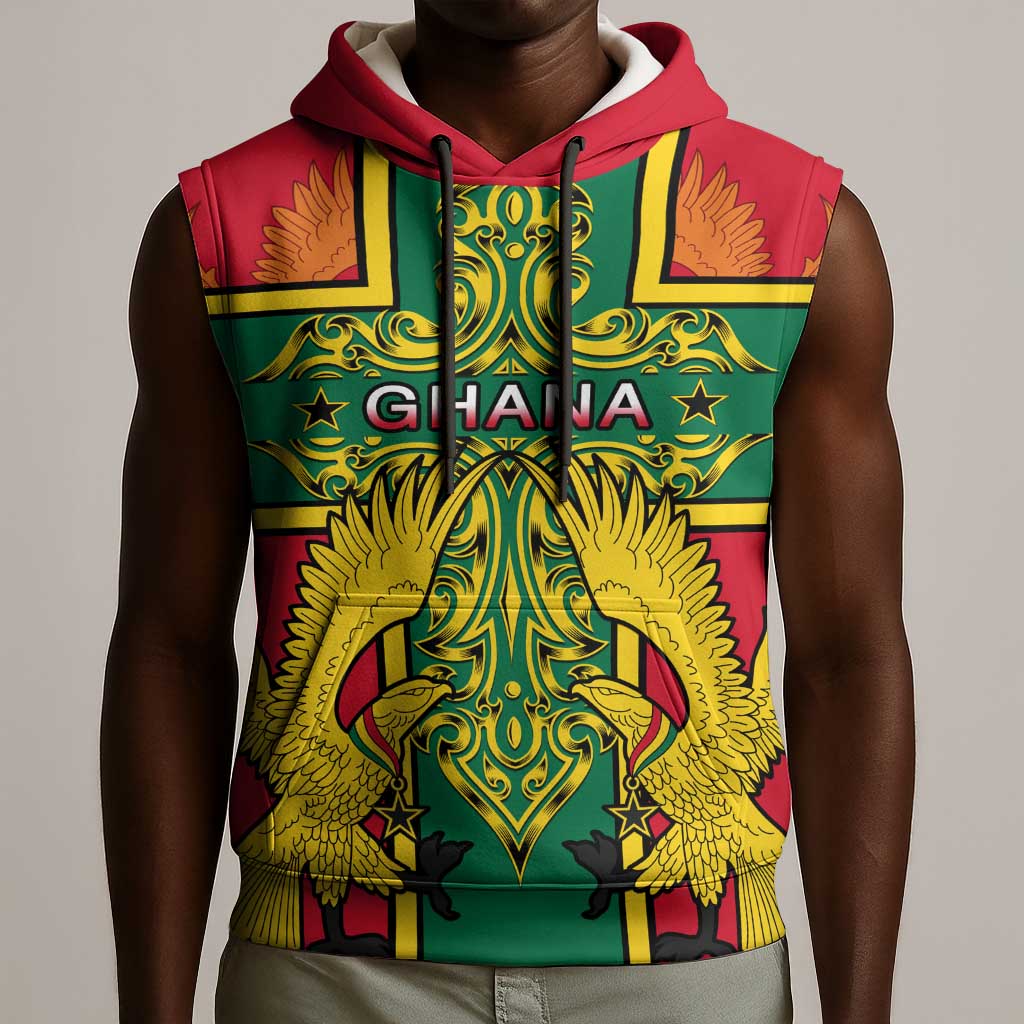 Custom Ghana Sleeveless Hoodie with Cross of Saint George and Tawny Eagles - African Pride