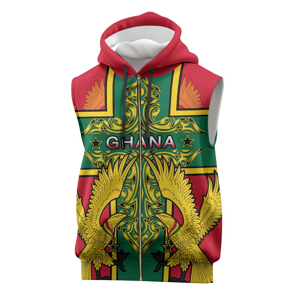 Custom Ghana Sleeveless Zip Hoodie with Cross of Saint George and Tawny Eagles - African Pride